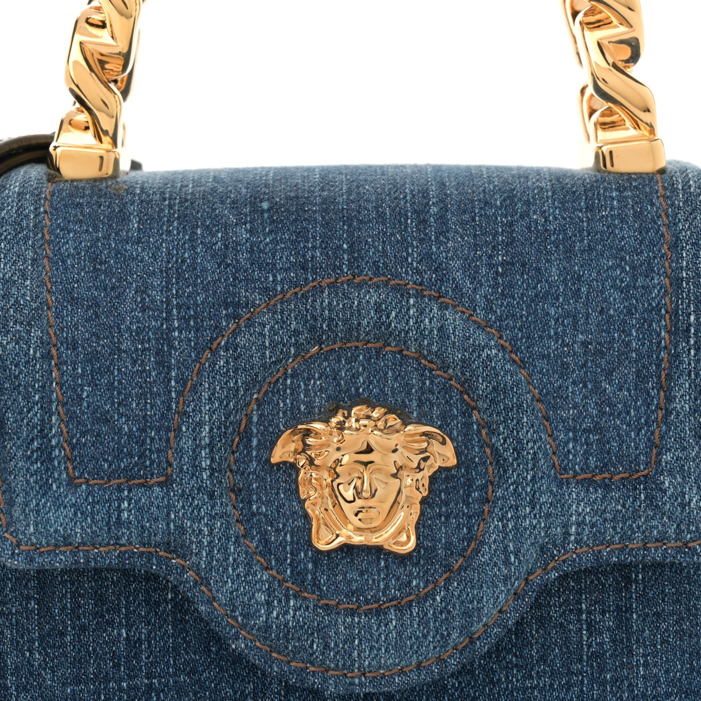 Denim Mini La Medusa Chain Top Handle Bag Navy Blue