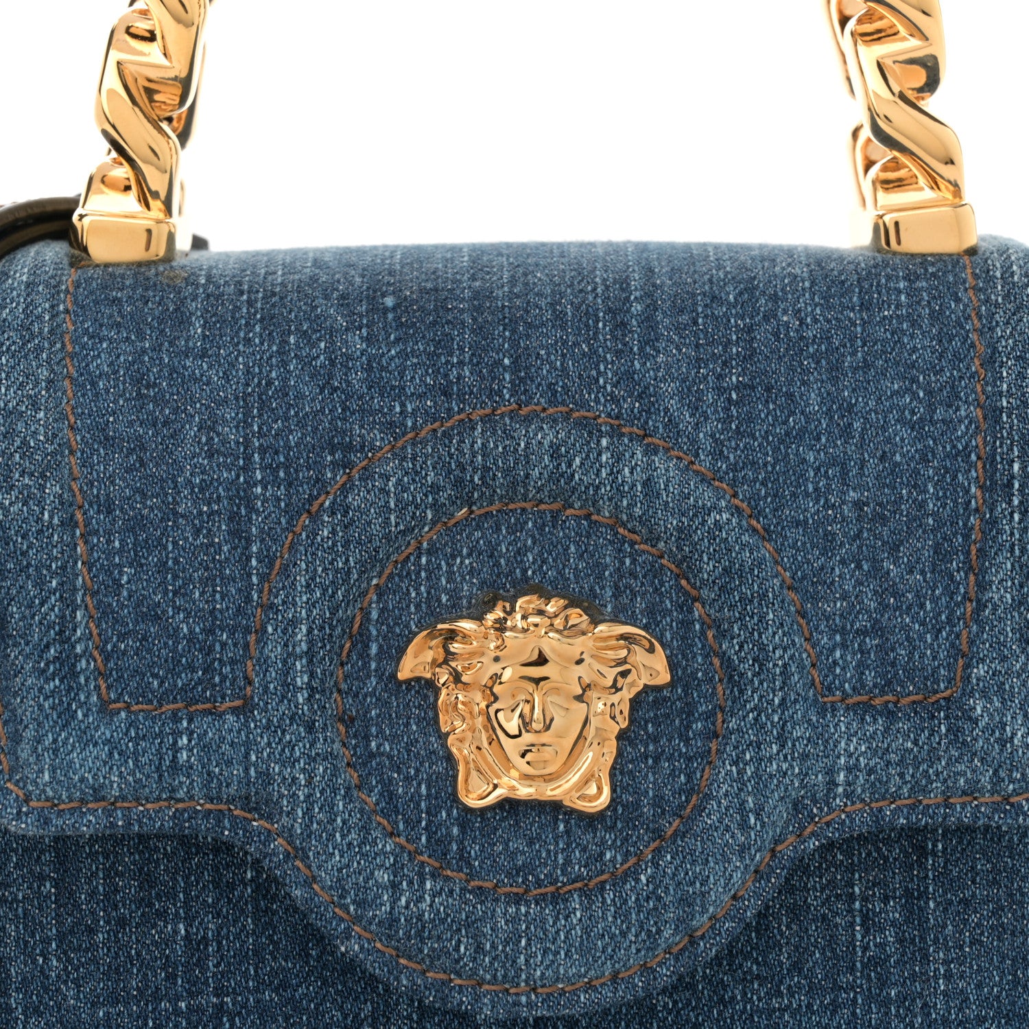 Versace Denim Mini La Medusa Chain Top Handle Bag Navy Blue 7 of 10