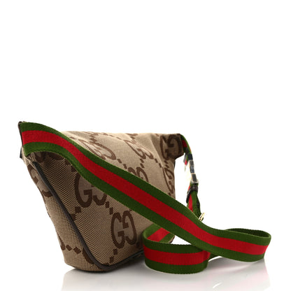 Gucci Monogram Jumbo GG Textured Dollar Calfskin Web Belt Bag Camel Ebony New Acero 3 of 8