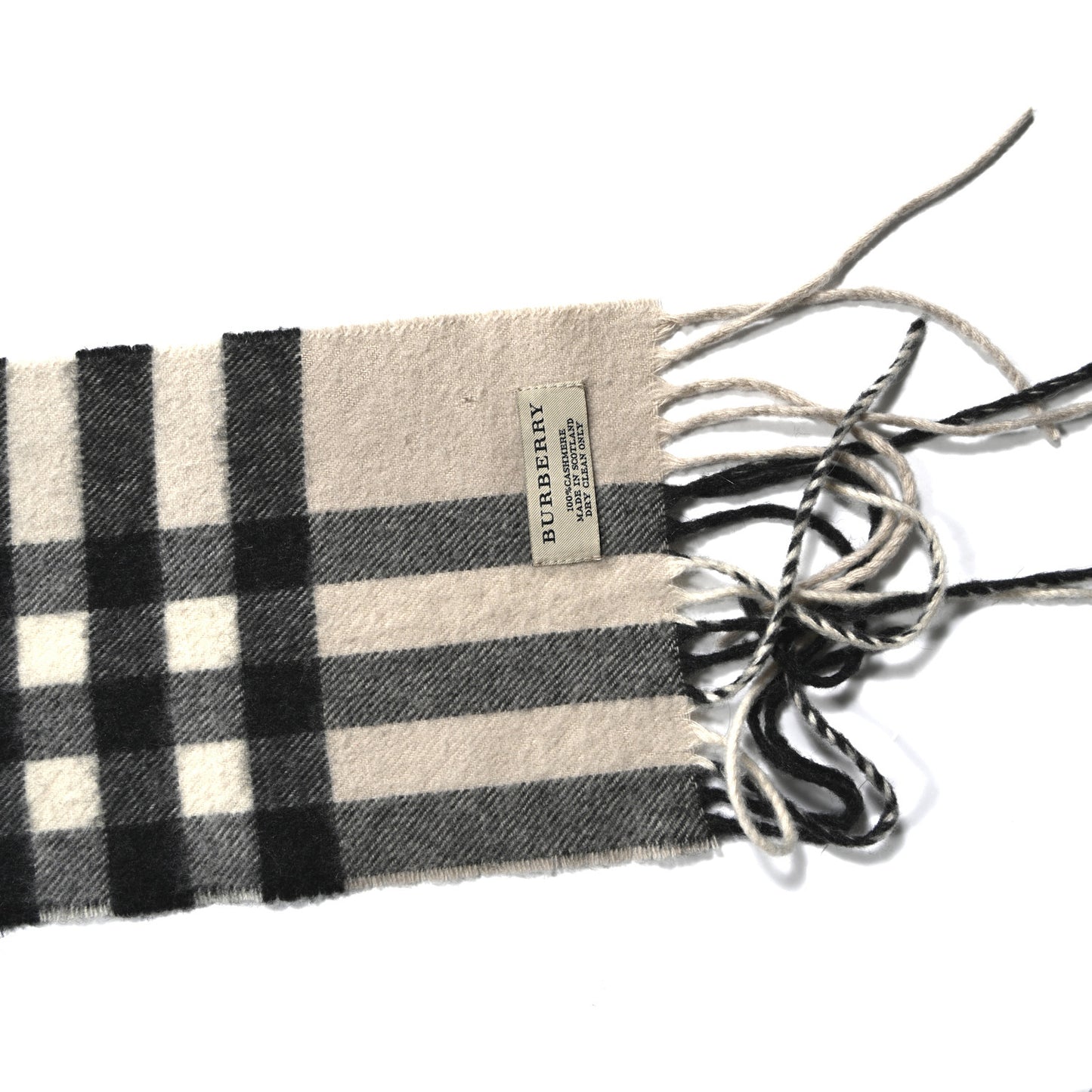 Cashmere Giant Check Fringe Scarf Ivory