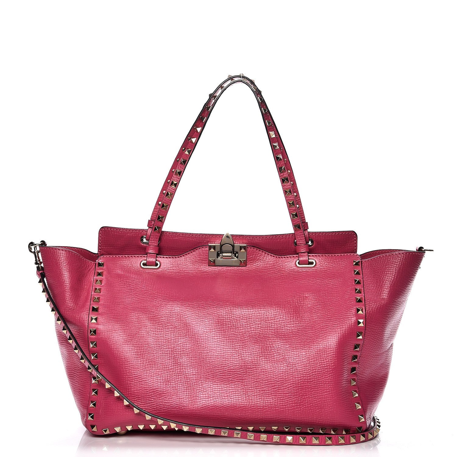 Valentino Garavani Textured Calfskin Medium Rockstud Tote Pop Fuxia 1 of 13