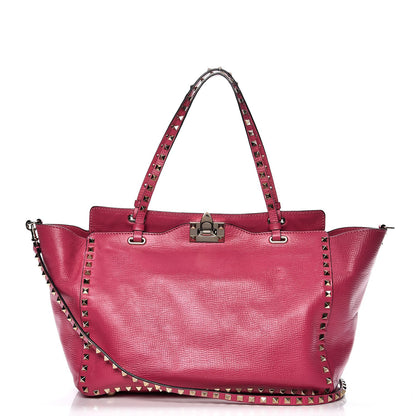 Valentino Garavani Textured Calfskin Medium Rockstud Tote Pop Fuxia 1 of 13