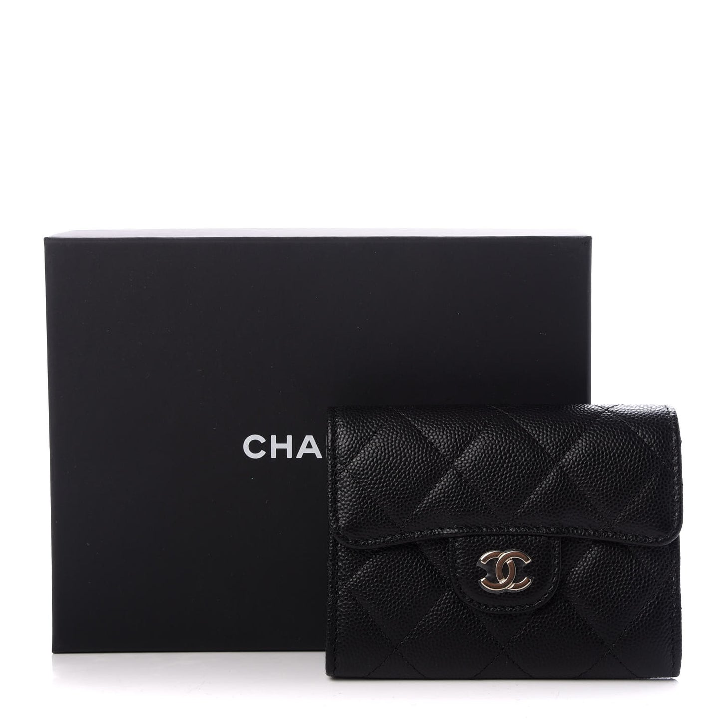 Caviar Quilted Flap Card Holder Wallet Black