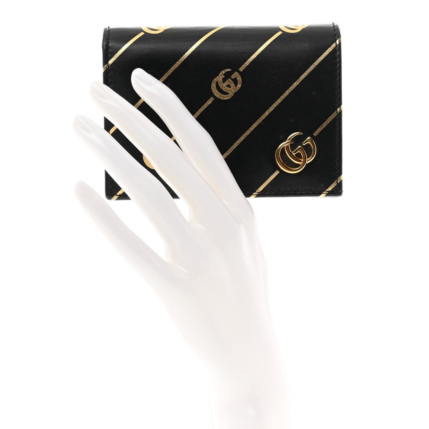 Calfskin Diagonal GG Card Case Black