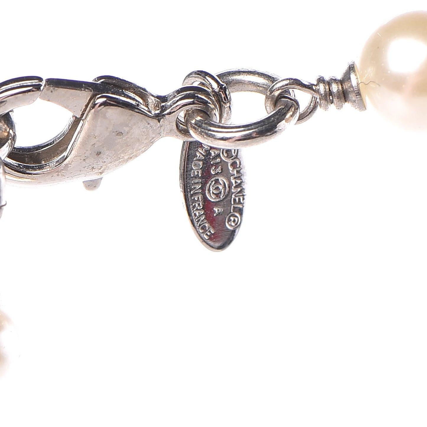 Crystal Pearl CC Long Necklace Silver