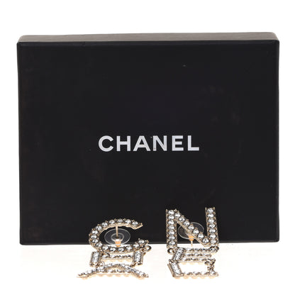 Chanel Crystal Cha-Nel Logo Drop Earrings Gold 5 of 5