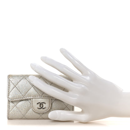 Chanel Glittered Metallic Caviar Quilted Flap Card Holder Wallet Silver 2 of 9
