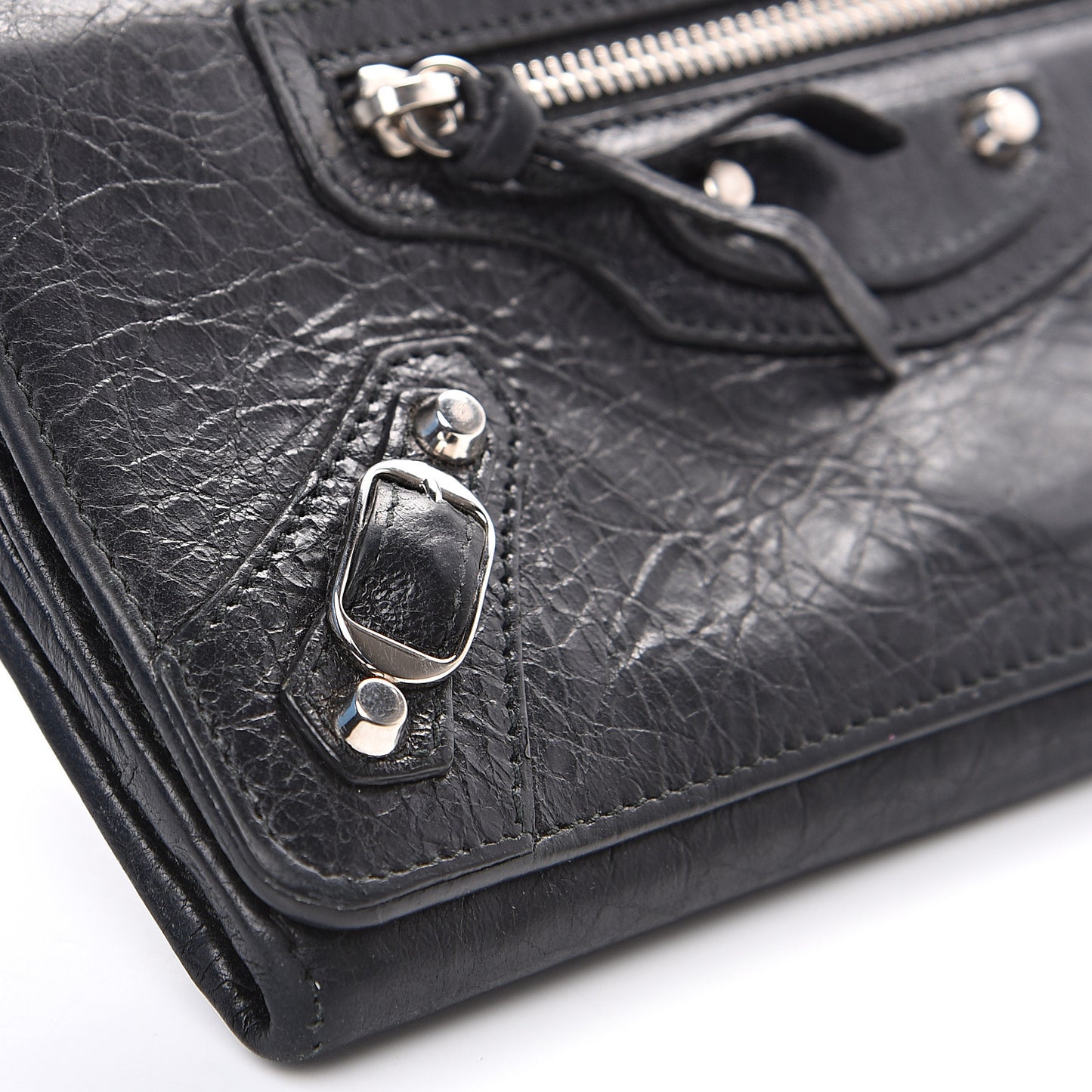 Agneau Classic Silver Hardware Money Wallet Black