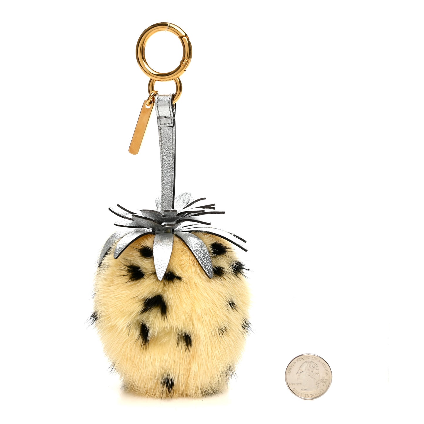 Mink Fur Vitello Catalan Mirror Strawberry Bag Charm Pineapple Silver