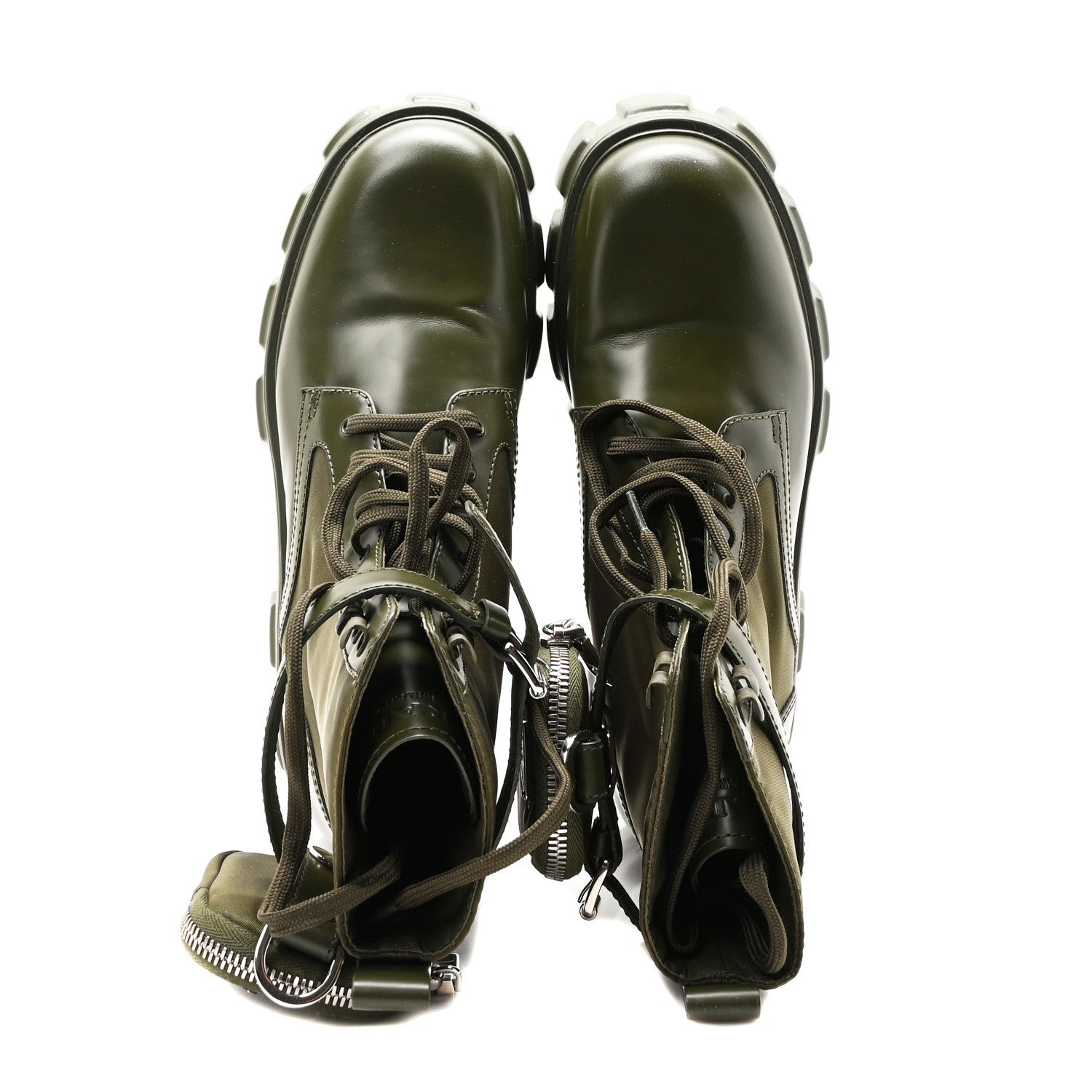 Prada Spazzolato Rois Re-Nylon Metal Triangle Logo Monolith Pouch Pocket 55mm Boots 41 Militare 2 of 8