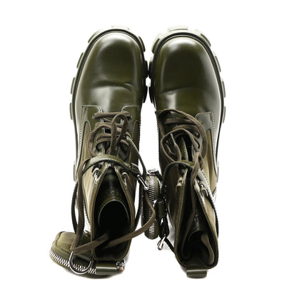 Prada Spazzolato Rois Re-Nylon Metal Triangle Logo Monolith Pouch Pocket 55mm Boots 41 Militare 2 of 8