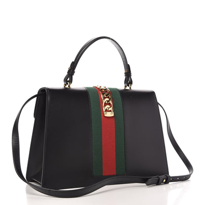 Gucci Calfskin Medium Sylvie Top Handle Bag Black 3 of 10