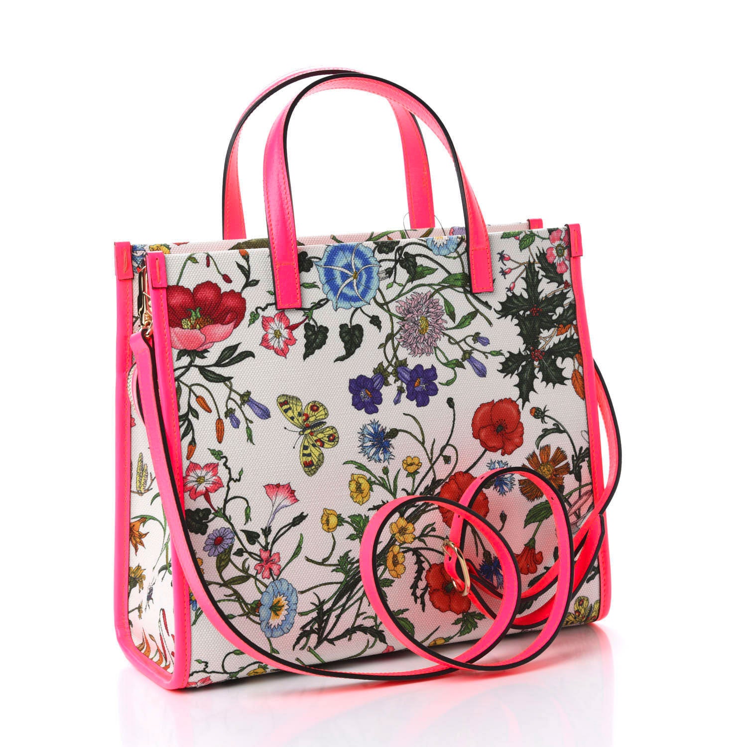 Gucci Canvas Medium Flora Tote Fuchsia 3 of 11