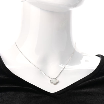 Van Cleef & Arpels 18K White Gold Mother of Pearl Vintage Alhambra Pendant Necklace 2 of 7