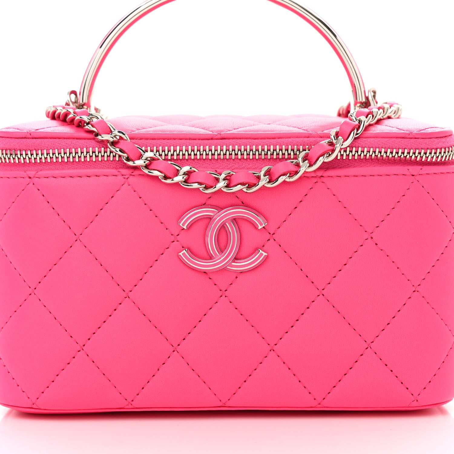 Chanel Lambskin Enamel Quilted Top Handle Clutch With Chain Fuchsia 8 of 10