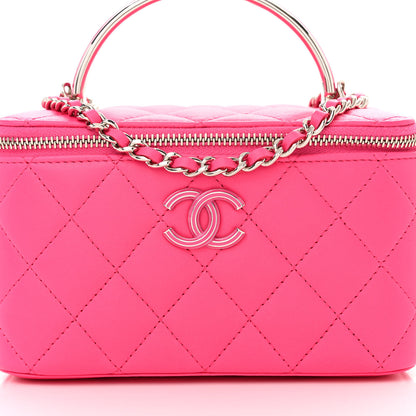 Chanel Lambskin Enamel Quilted Top Handle Clutch With Chain Fuchsia 8 of 10