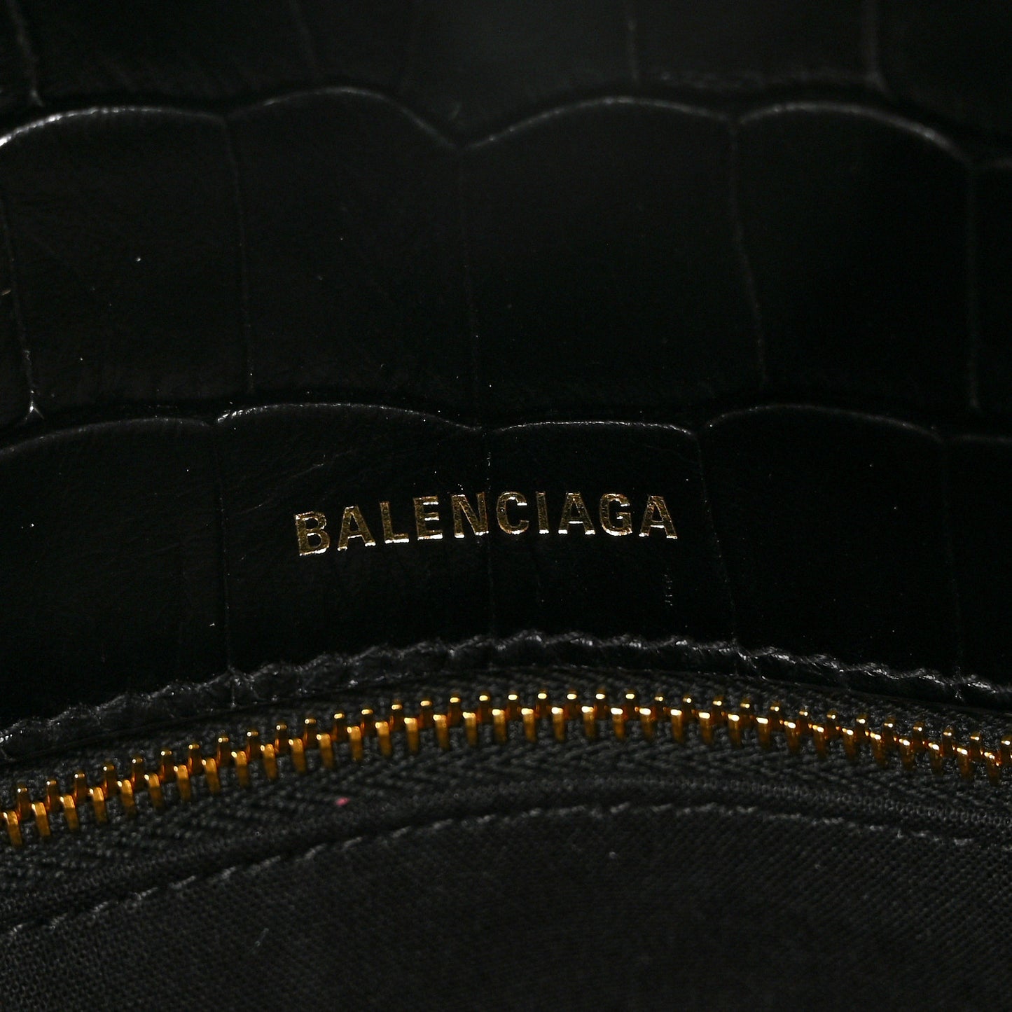 Calfskin Crocodile Embossed S Rivet Ville Top Handle Bag Black