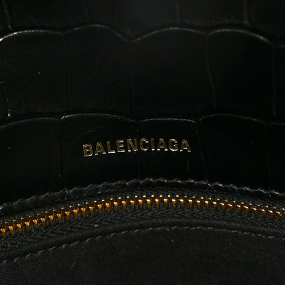 Balenciaga Calfskin Crocodile Embossed S Rivet Ville Top Handle Bag Black 6 of 8