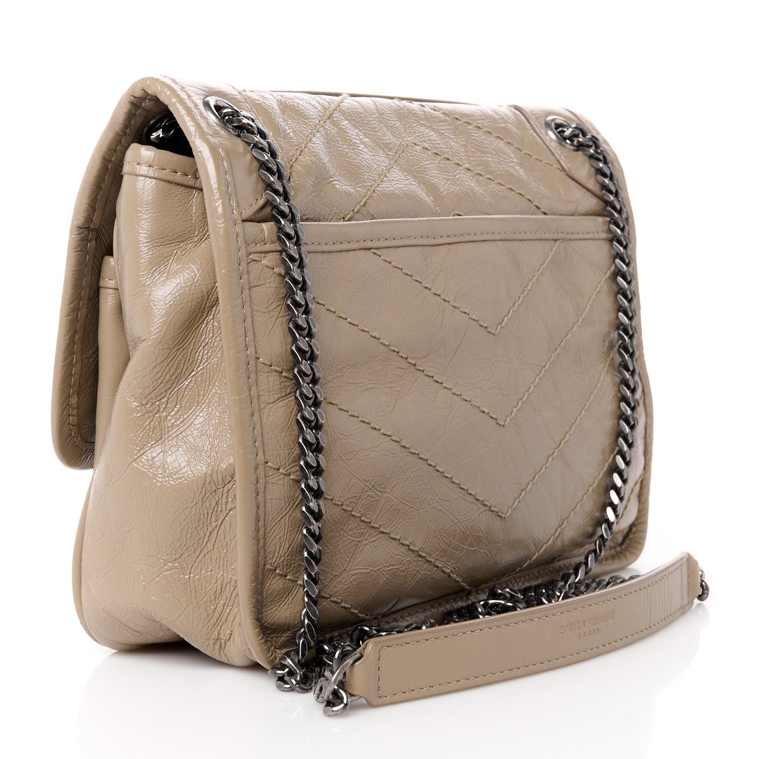 Saint Laurent Crinkled Calfskin Matelasse Monogram Baby Niki Chain Satchel Light Taupe 3 of 11