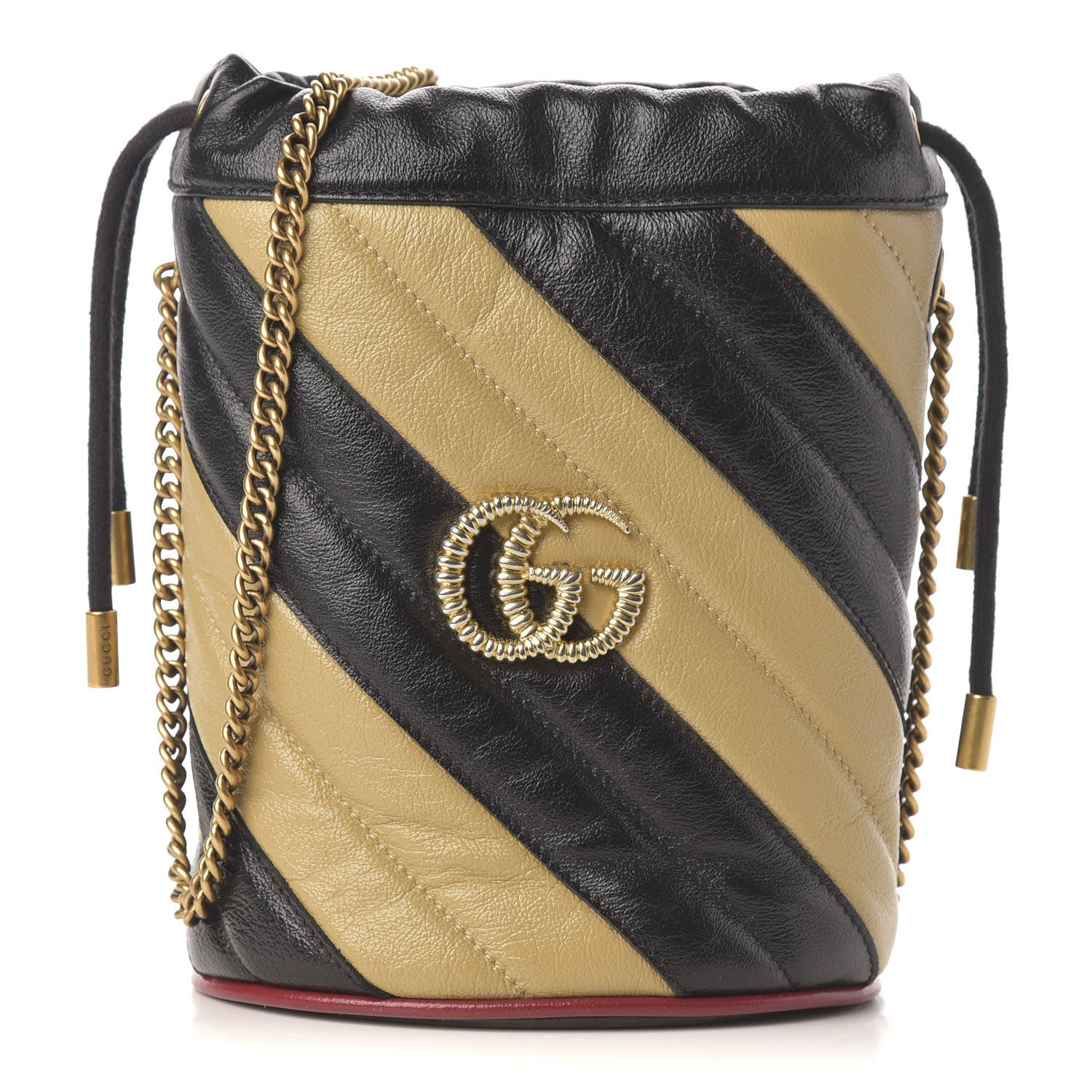 Gucci Azalea Calfskin Matelasse Diagonal Patchwork Mini Torchon GG Marmont 2.0 Bucket Bag Black Beige Romantic Cerise 1 of 9