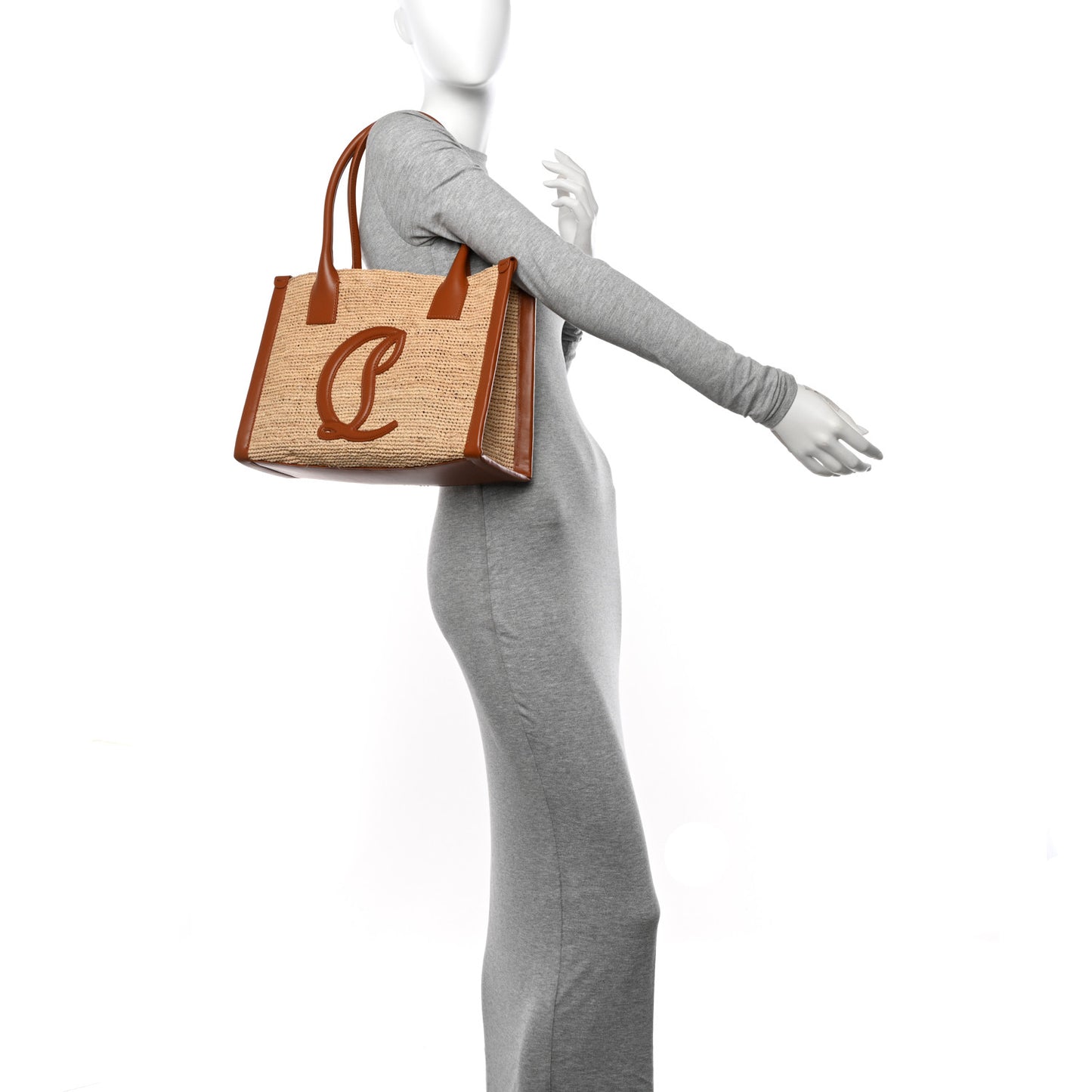 Raffia Calfskin Small By My Side Tote Natural Cuoio