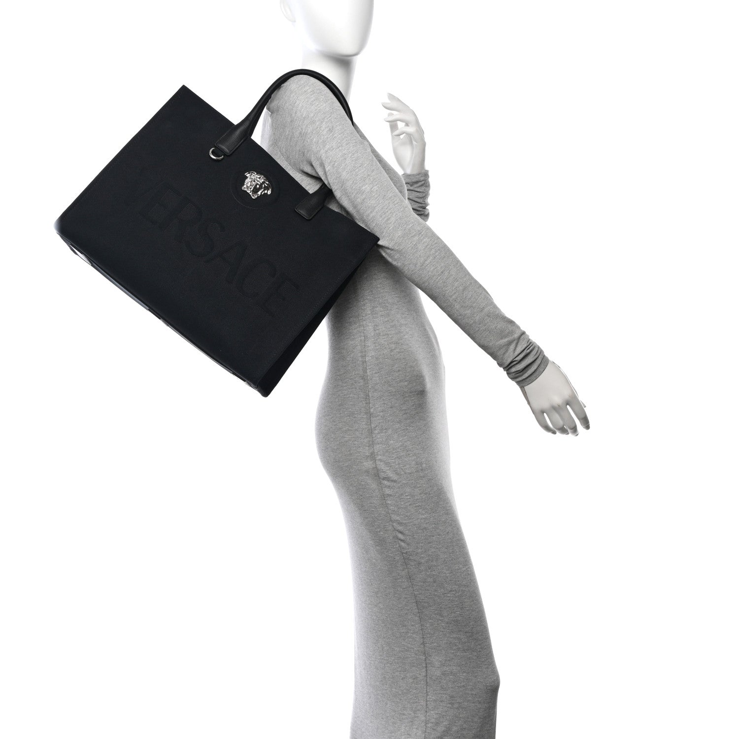 Versace Canvas Calfskin Large La Medusa Tote Bag Black 2 of 12