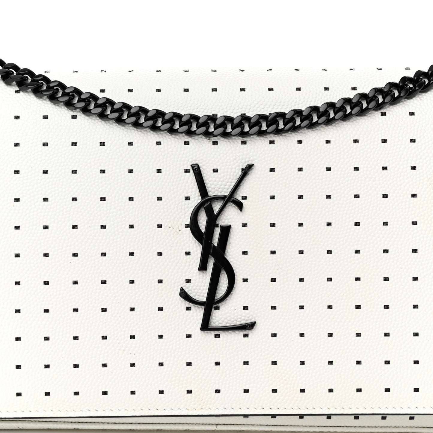 Grain De Poudre Square Dot Print Monogram Chain Wallet White Matte Black