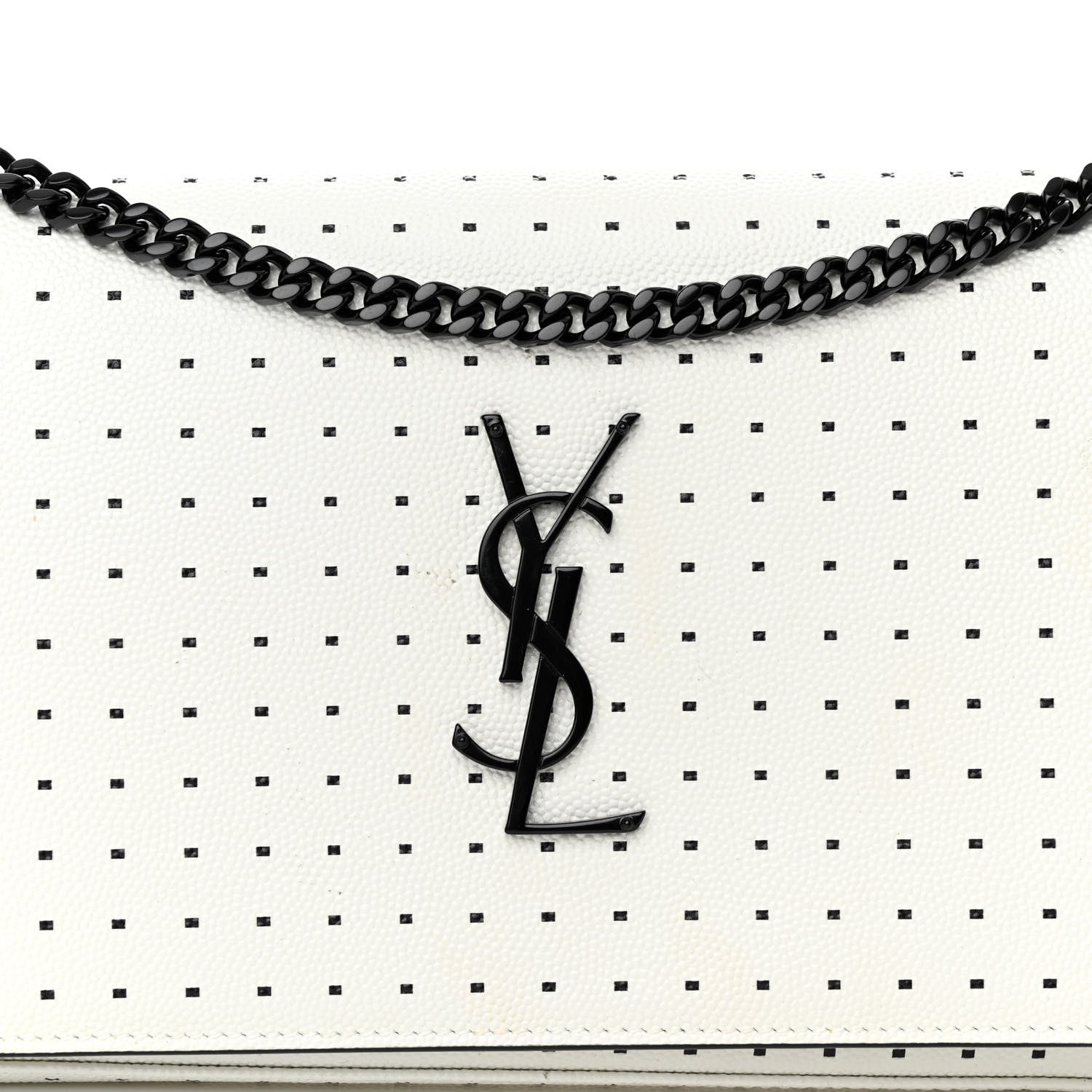 Saint Laurent Grain De Poudre Square Dot Print Monogram Chain Wallet White Matte Black 8 of 10