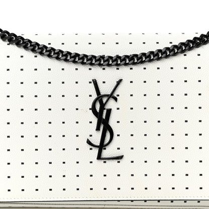 Saint Laurent Grain De Poudre Square Dot Print Monogram Chain Wallet White Matte Black 8 of 10