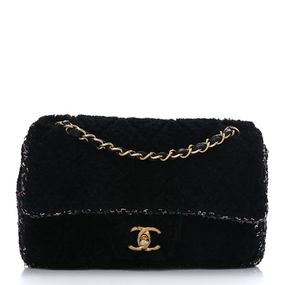 Chanel Shearling Sequin Tweed Quilted Single Flap Black 8 of 10