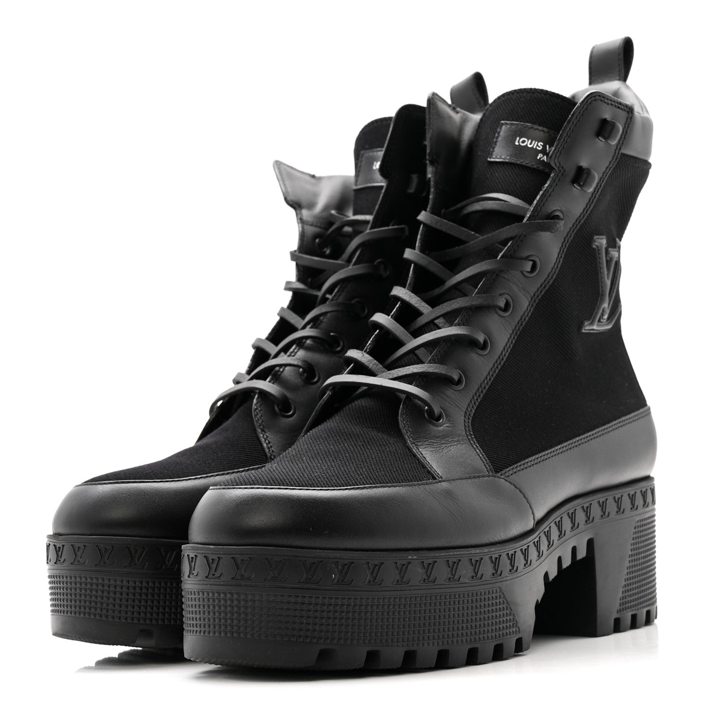 Canvas Calfskin Laureate Platform Desert Boots 40 Black