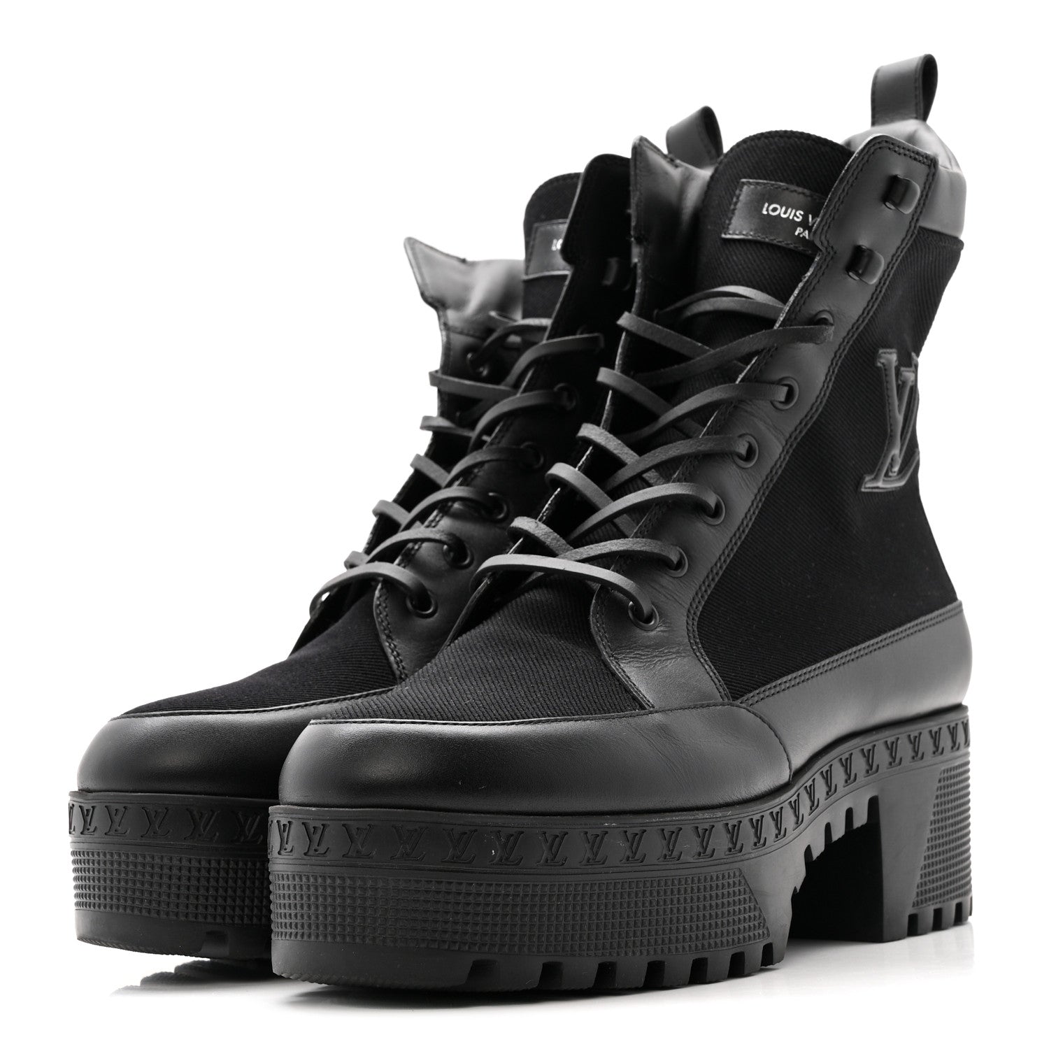 Louis Vuitton Canvas Calfskin Laureate Platform Desert Boots 40 Black 4 of 12