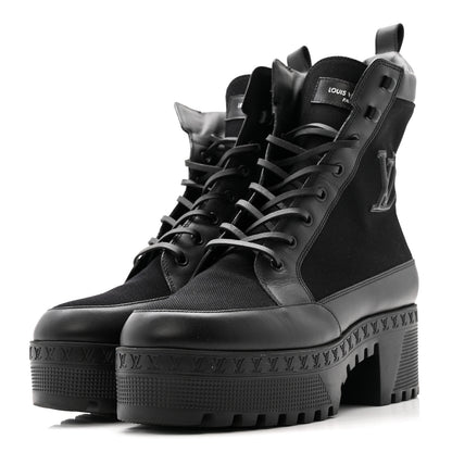 Louis Vuitton Canvas Calfskin Laureate Platform Desert Boots 40 Black 4 of 12