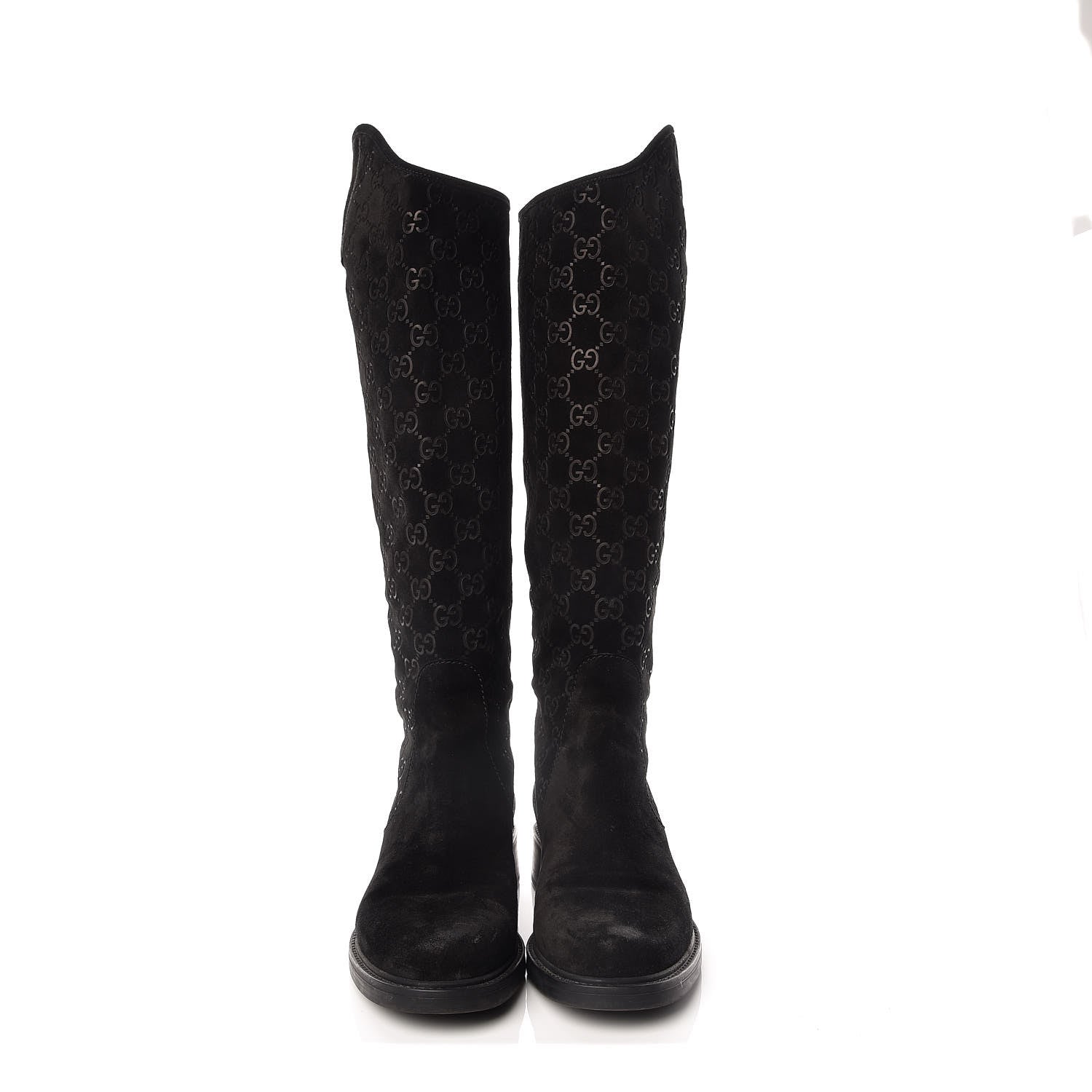 Gucci Suede Softy GG Knee High Riding Boots 37 Black 2 of 11