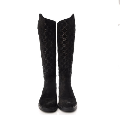 Gucci Suede Softy GG Knee High Riding Boots 37 Black 2 of 11