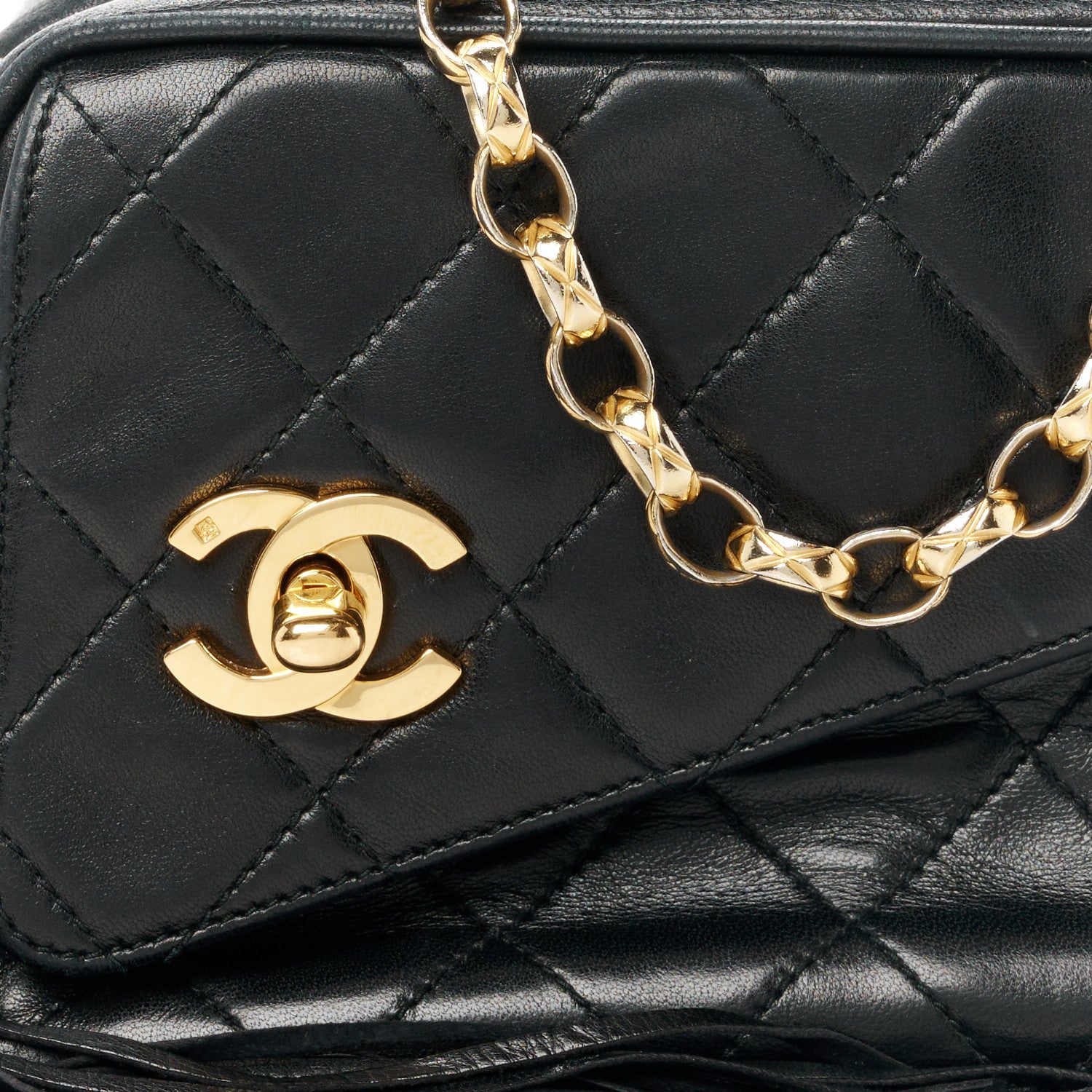 Chanel Lambskin Quilted Tassel Flap Camera Case Black 9 of 11