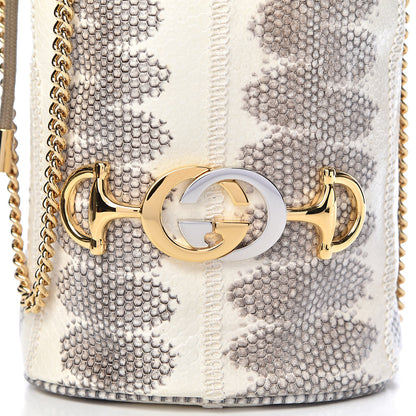 Gucci Snakeskin Mini Zumi Bucket Bag Grey 9 of 10