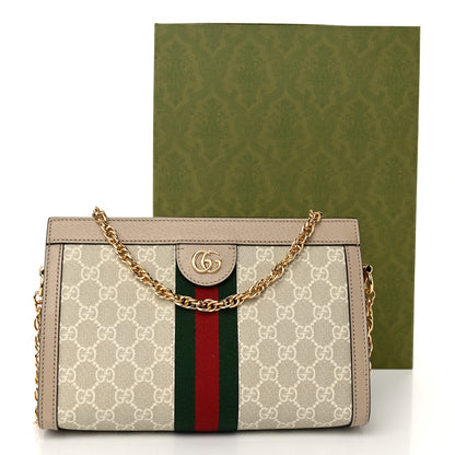 Gucci GG Supreme Monogram Textured Dollar Calfskin Web Small Ophidia Chain Shoulder Bag Beige Mystic White Oatmeal 11 of 11