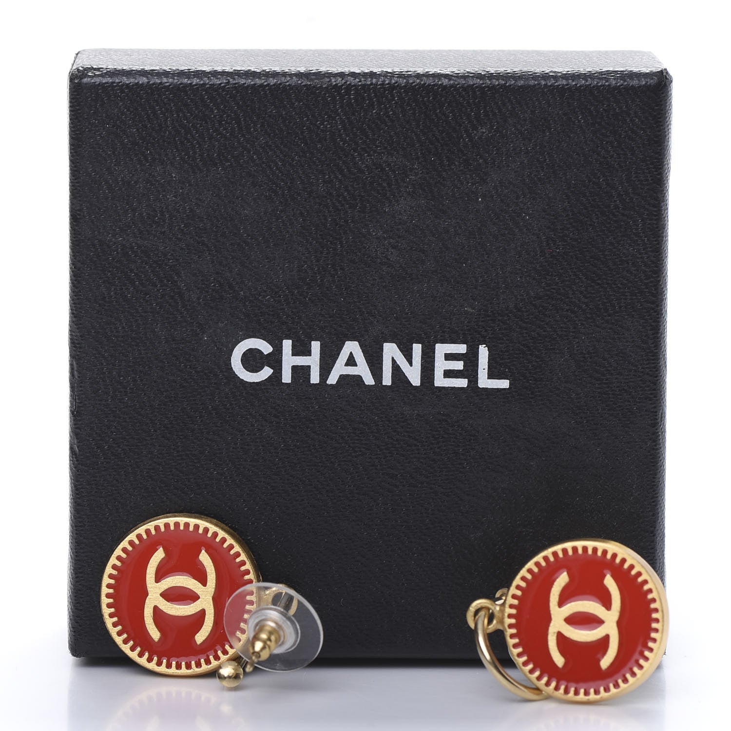 Chanel Enamel CC Dangle Earrings Red Gold 6 of 6
