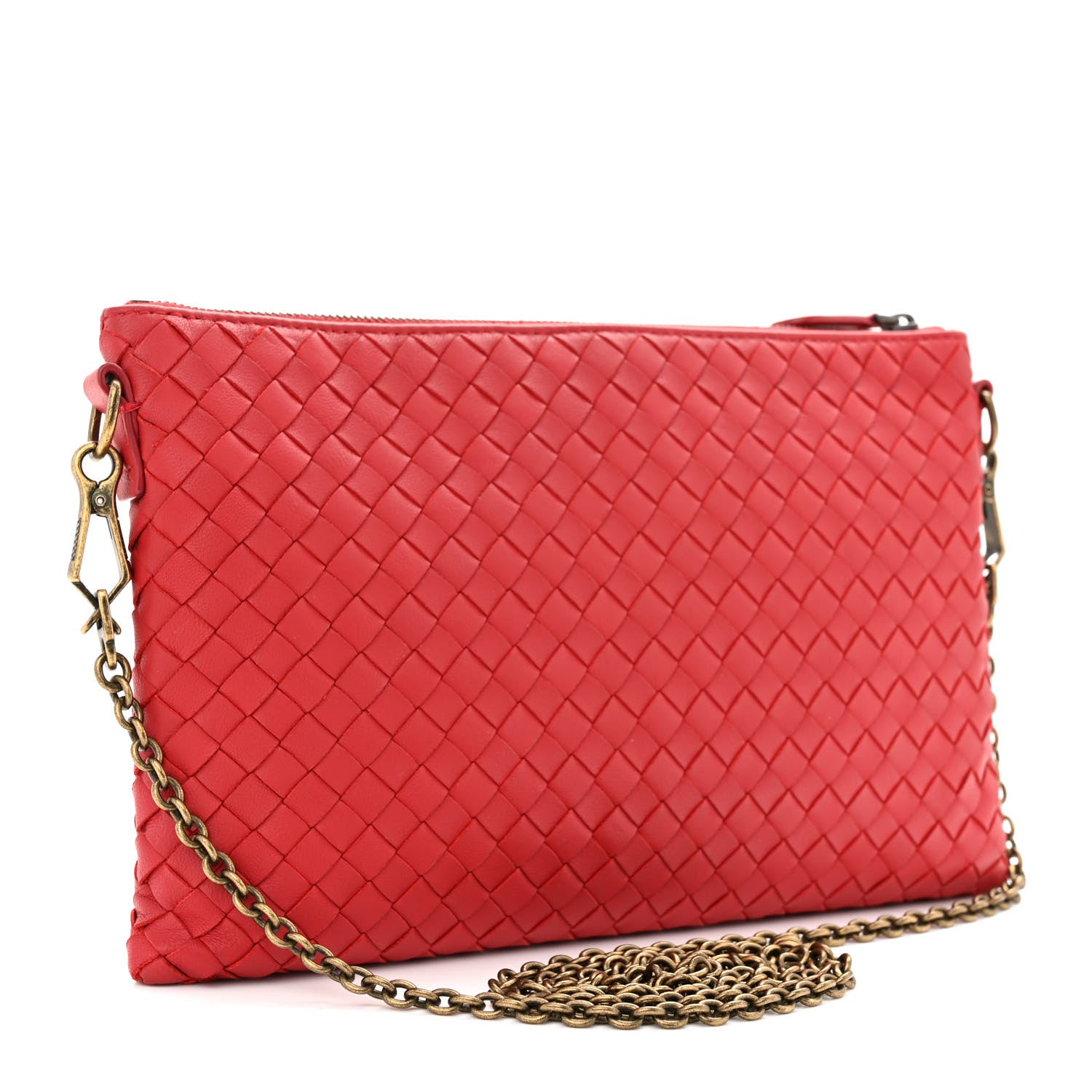 Bottega Veneta Nappa Intrecciato Biletto Chain Crossbody Red 3 of 11