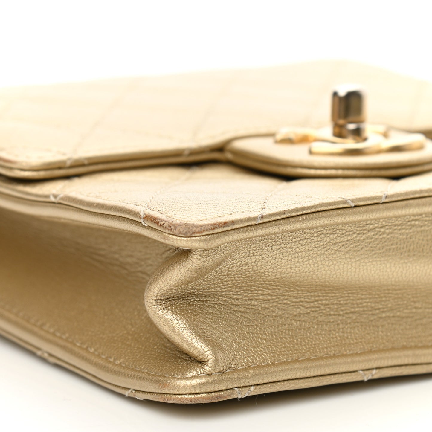Metallic Goatskin Quilted Chic Pearls Flap Gold