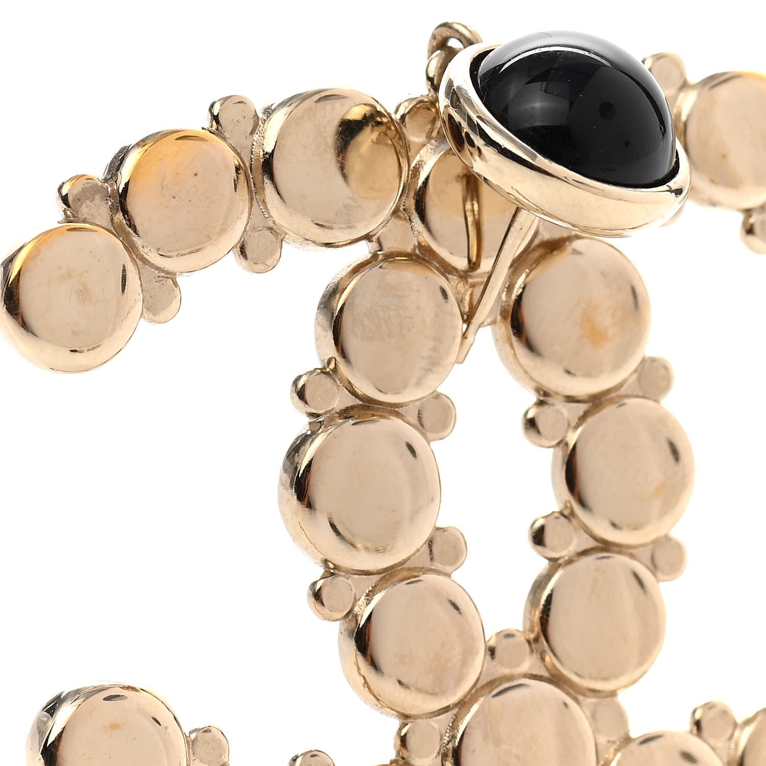 Chanel Crystal Pearl Metal Resin Polka Dot CC Drop Earrings Black Gold 5 of 5