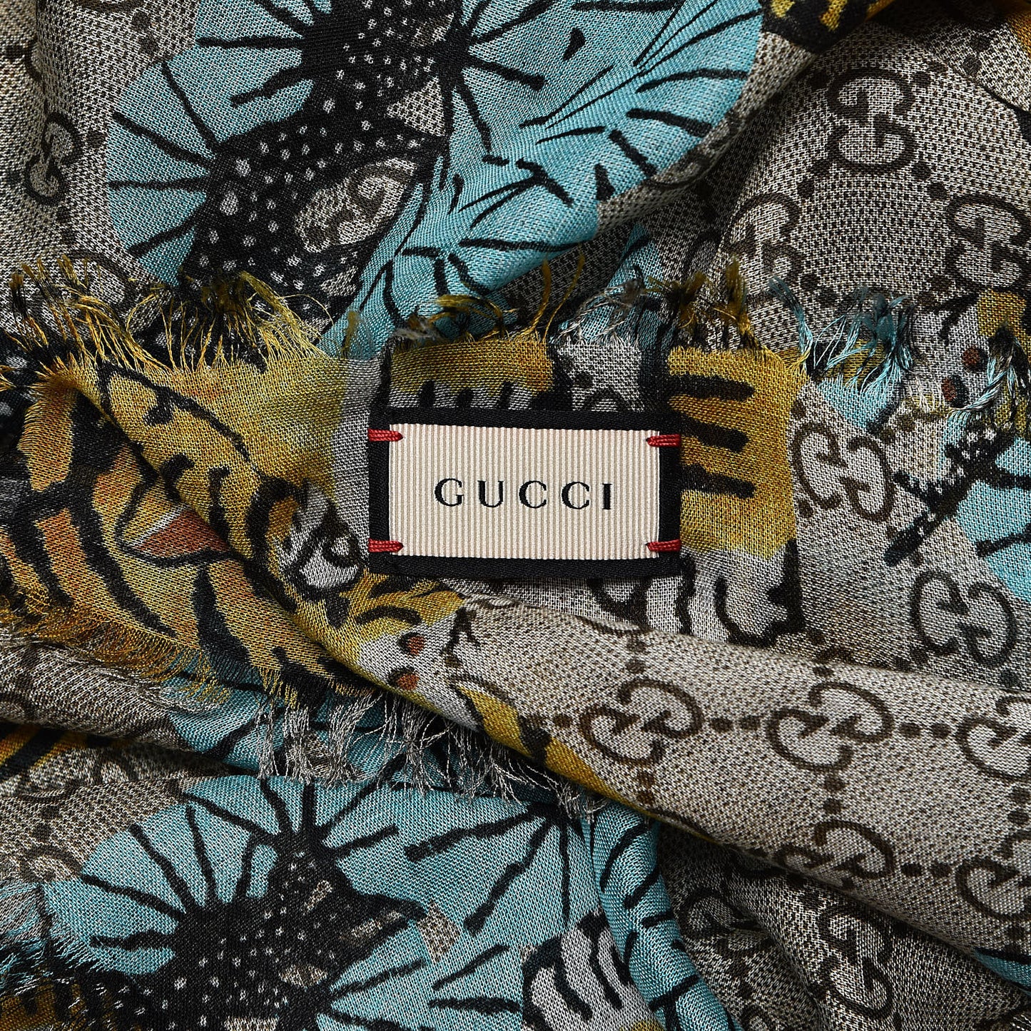 Modal Silk GG Monogram Supreme Tiger Shawl Rope Sky Blue