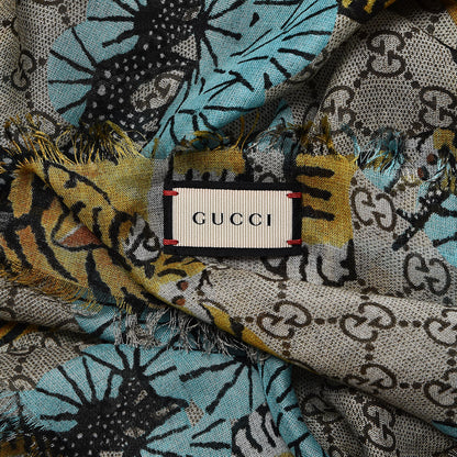 Gucci Modal Silk GG Monogram Supreme Tiger Shawl Rope Sky Blue 4 of 4