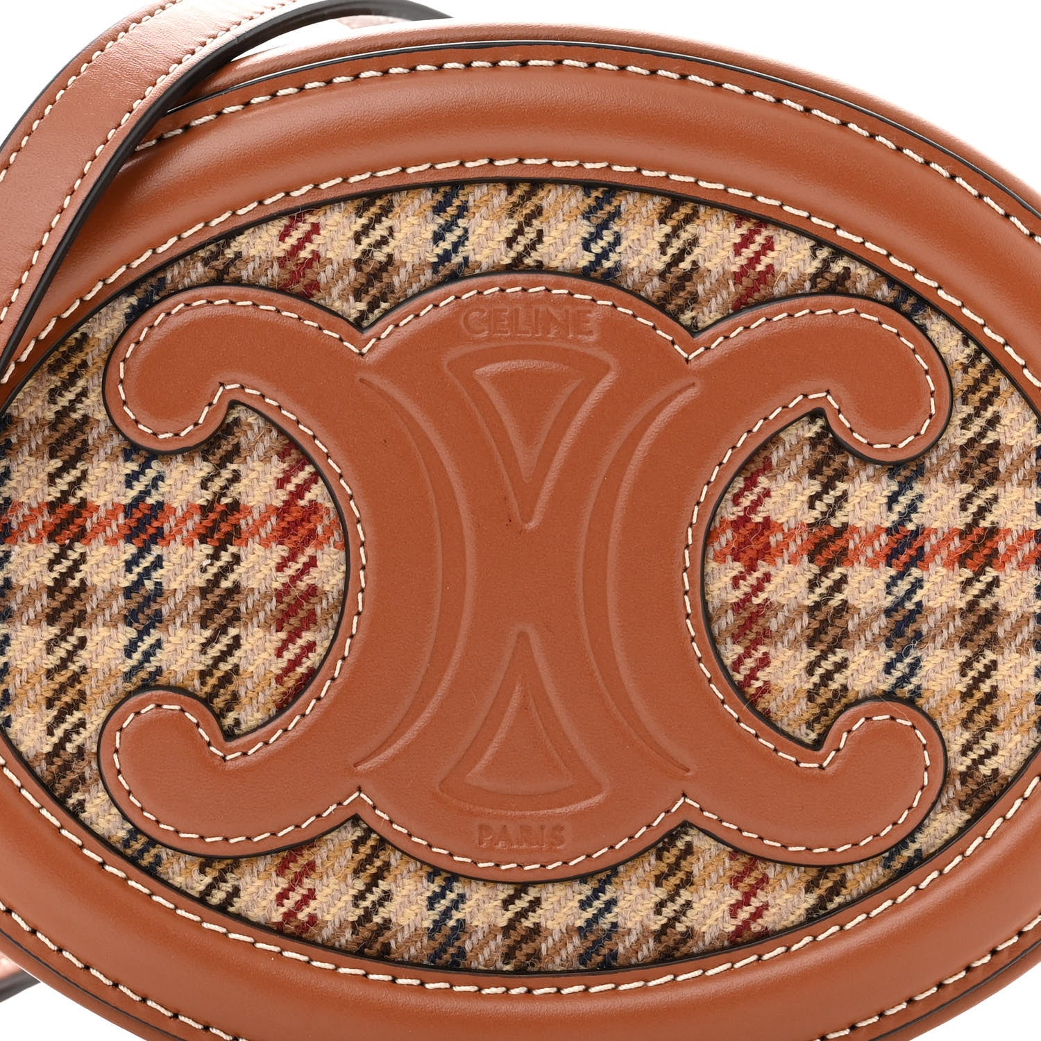 Celine Smooth Calfskin Houndstooth Cuir Small Triomphe Oval Purse Crossbody Tan 8 of 10