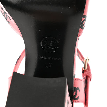 Chanel Printed Lambskin Coco Beach Sandals 37 Pink Black 6 of 9