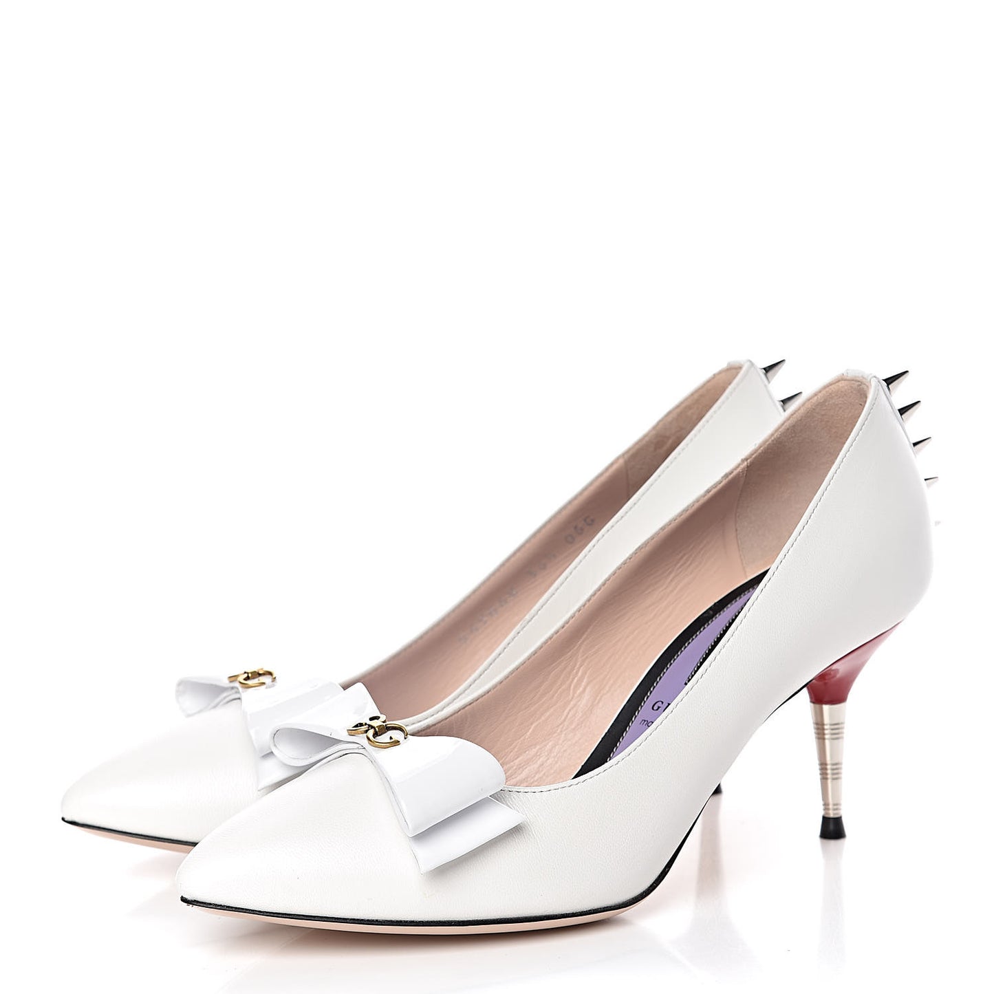 Calfskin GG Bow Sadie Spike Mid Heel Pumps 36.5 White