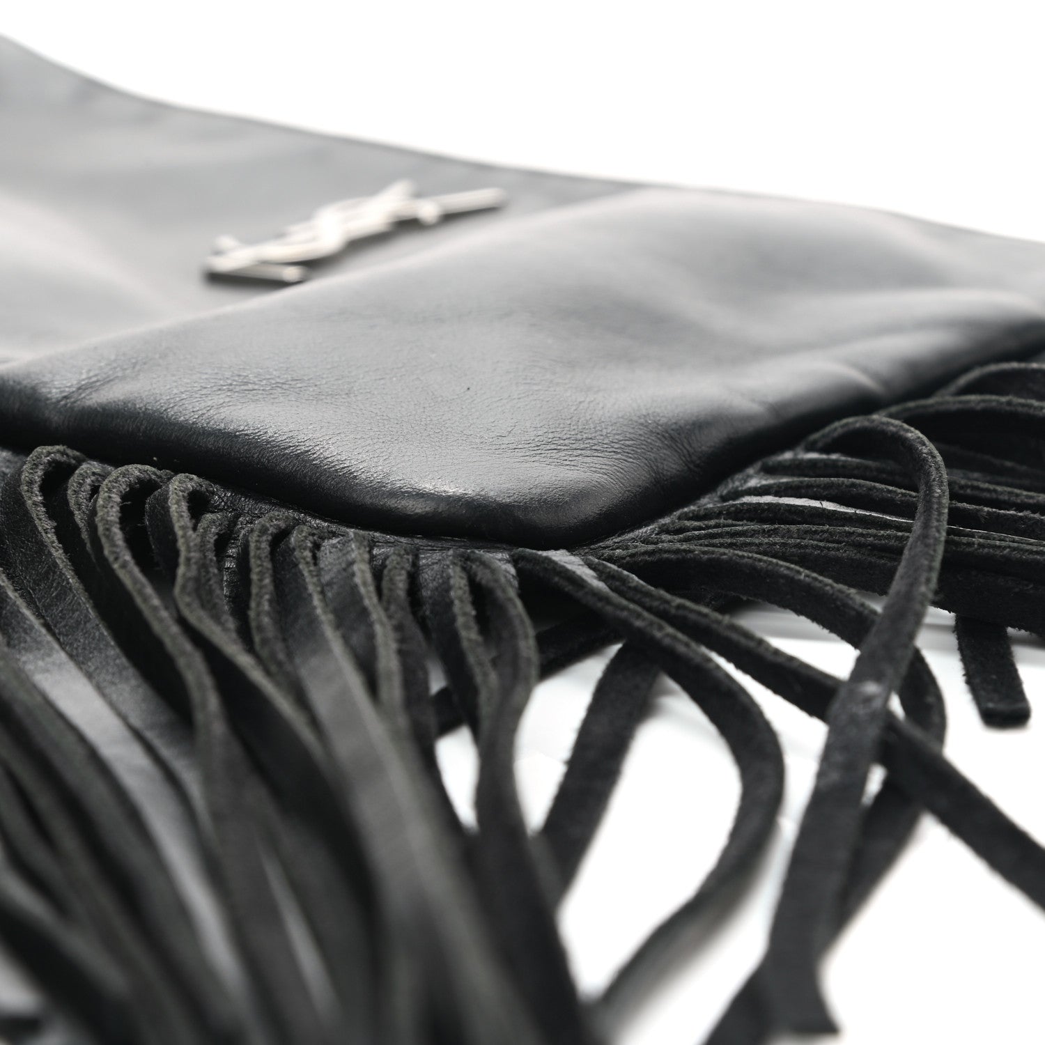 Saint Laurent Calfskin Monogram Fringe Pouch Black 10 of 13