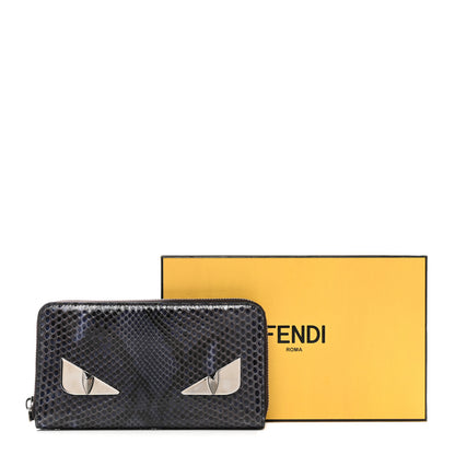 Fendi Snakeskin Metal Monster Eyes Zip Around Wallet Navy 12 of 12