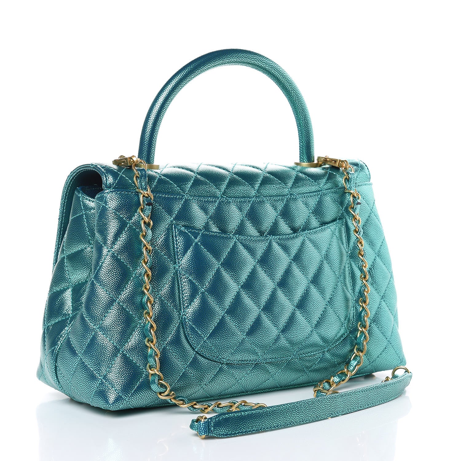 Chanel Metallic Caviar Quilted Small Coco Handle Flap Blue 3 of 10